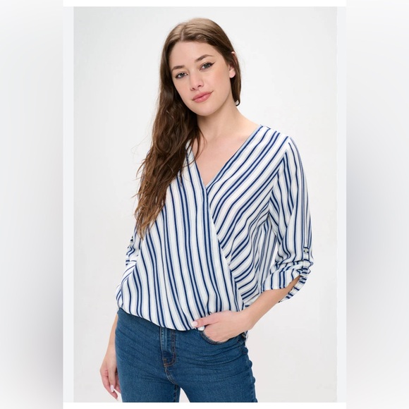 West Kei Tops - West Kei V Neck Striped Blouse - Small